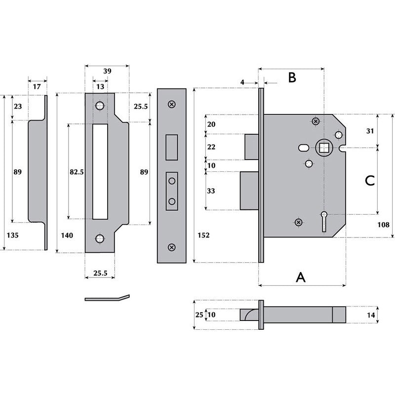 76mm Heavy Duty 5 Lever Mortice Sashlock