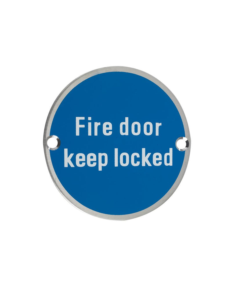 75mm Dia 'Fire Door Keep Locked' Sign